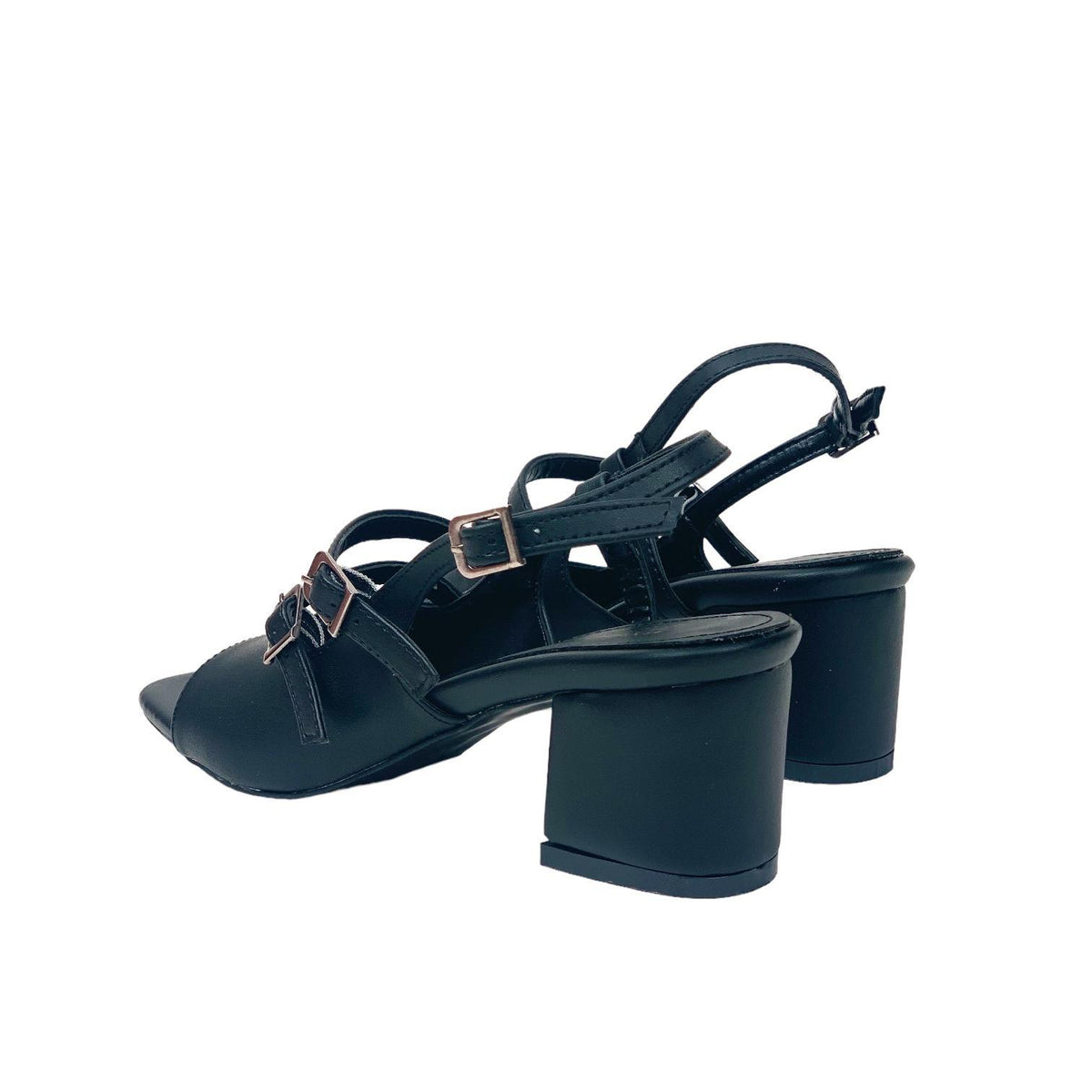 Women's Fonka Black Skin Low Heel Buckle Sandals 5 cm - STREETMODE ™