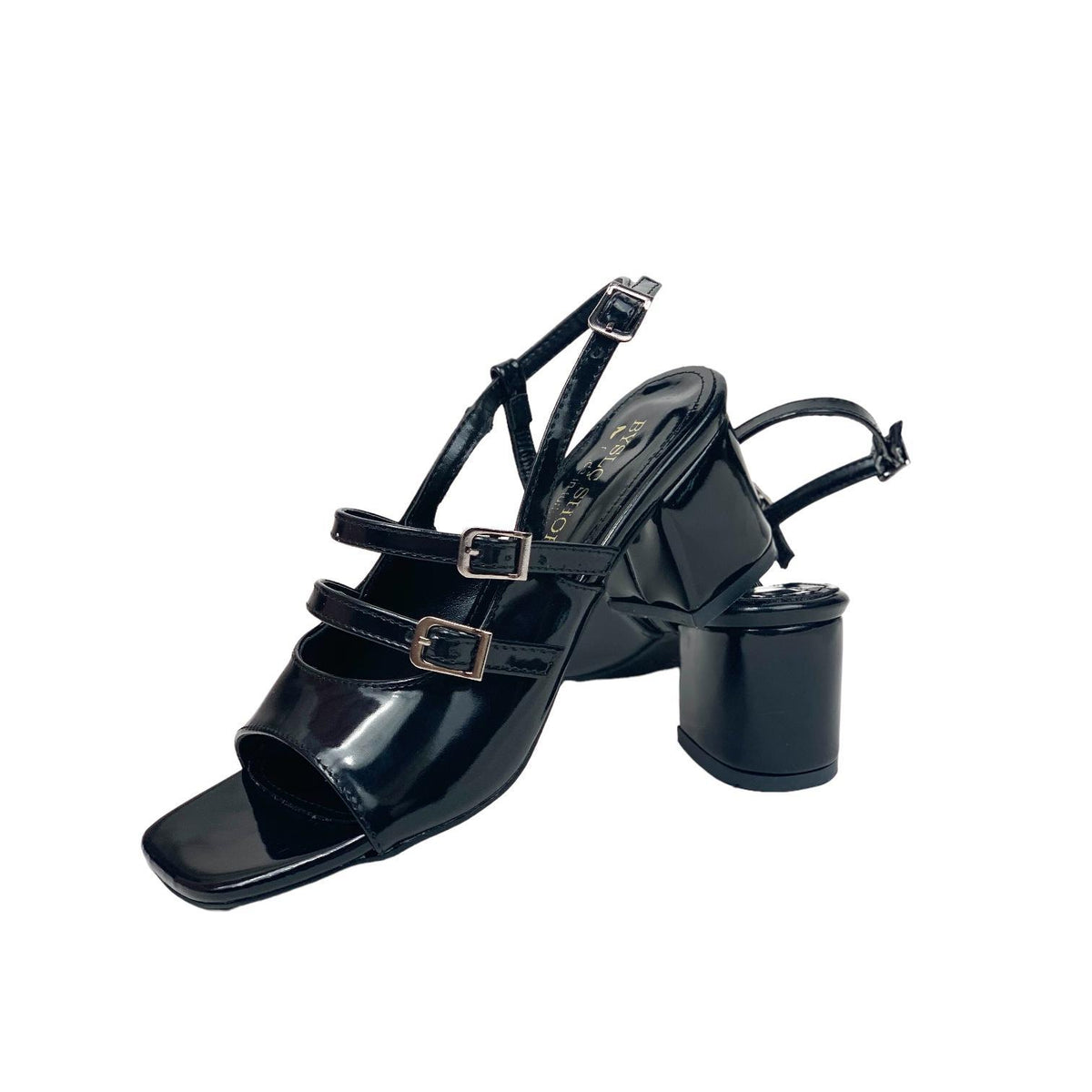 Women's Fonka Black Patent Leather Low Heel Buckle Sandals 5 cm - STREETMODE ™