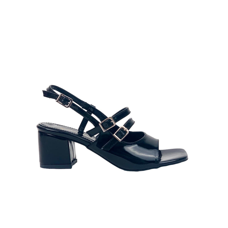 Women's Fonka Black Patent Leather Low Heel Buckle Sandals 5 cm - STREETMODE ™