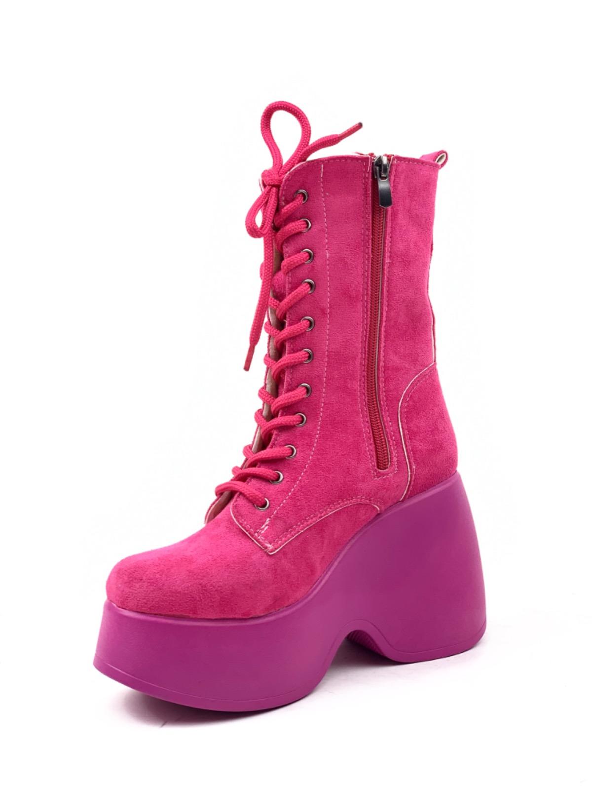 Women's Fuchsia Karr Suede Calfskin Padding High Sole Boots - STREETMODE ™