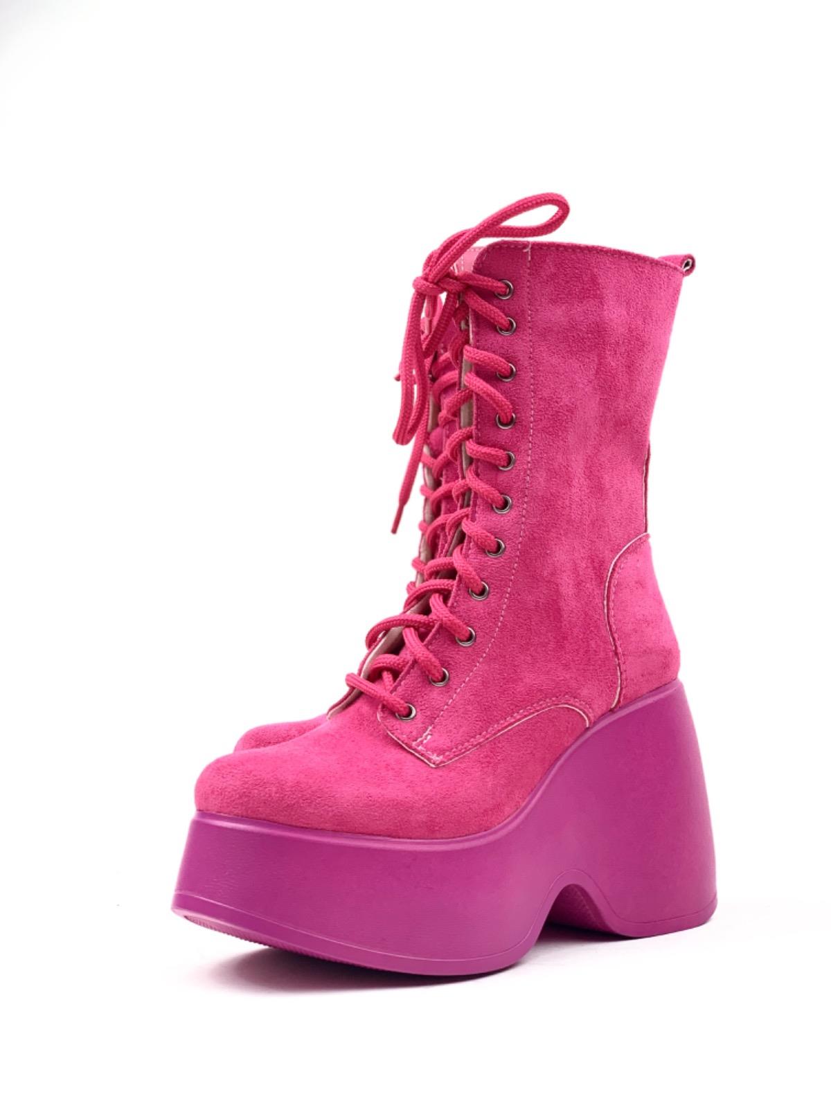 Women's Fuchsia Karr Suede Calfskin Padding High Sole Boots - STREETMODE ™