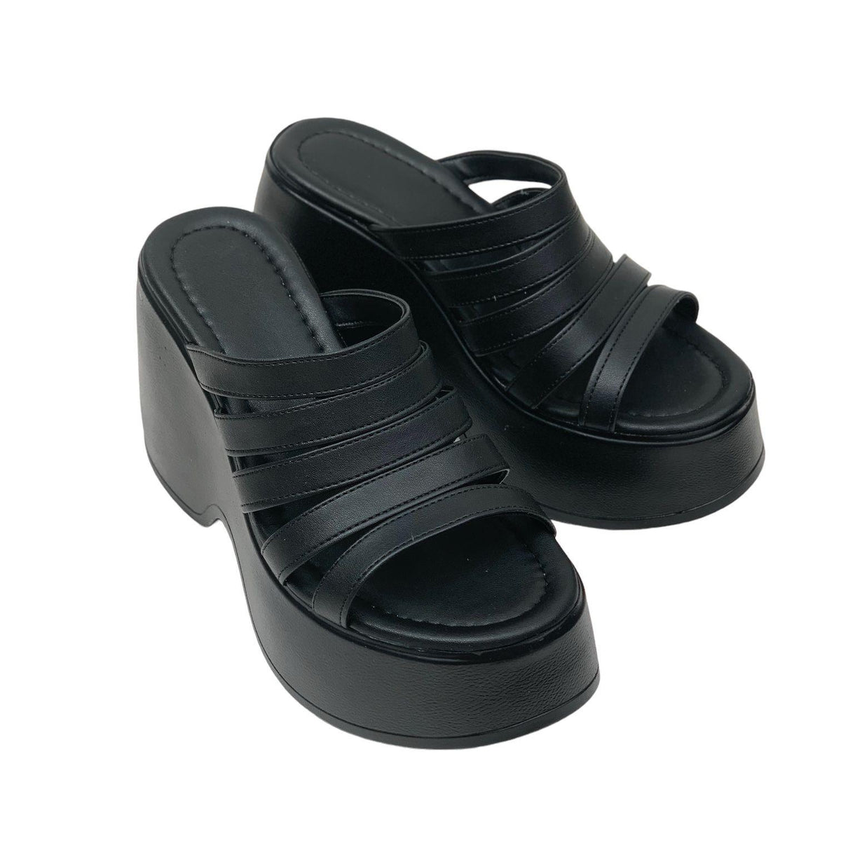Women's Gehm Black Banded High Heel Platform Sandals 10 Cm DLG11 - STREETMODE ™