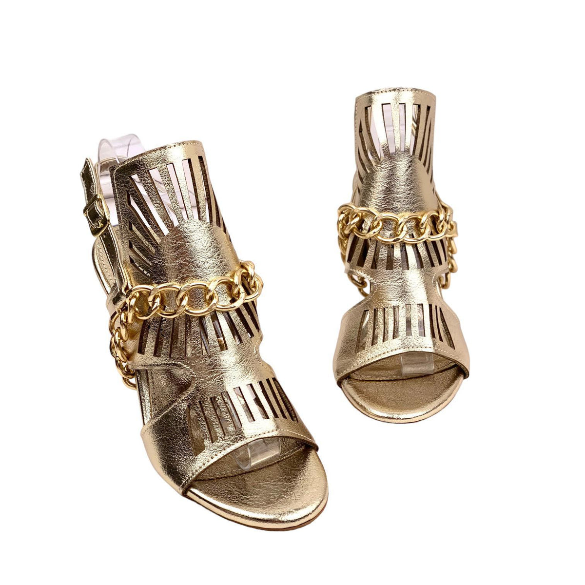 Women's Kokl Gold Thin Heel Chain Detailed Evening Dress Shoes - STREETMODE ™