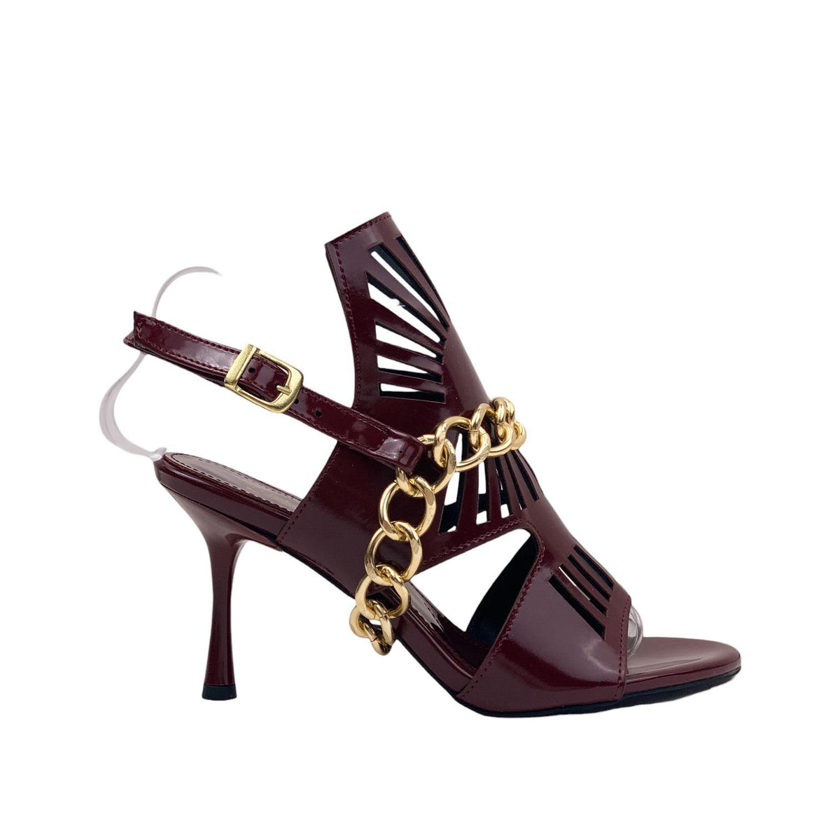 Women's Kokl Burgundy Patent Leather Thin Heel Chain Detailed Evening Dress Shoes - STREETMODE ™