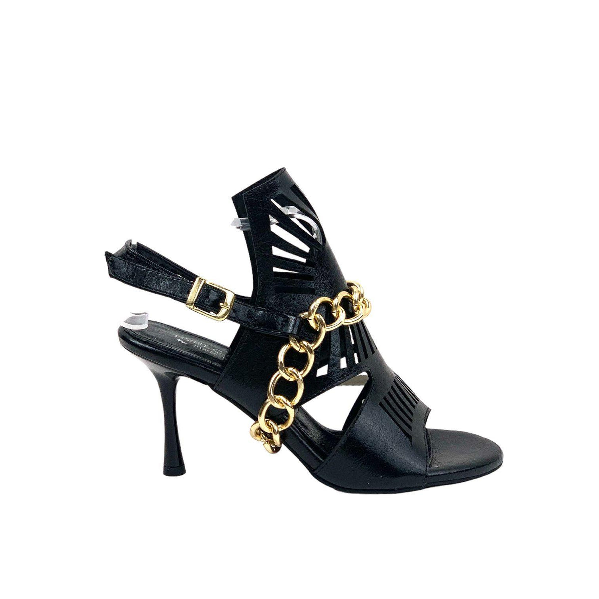 Women's Black Thin Heel Chain Detailed Evening Dress Shoes