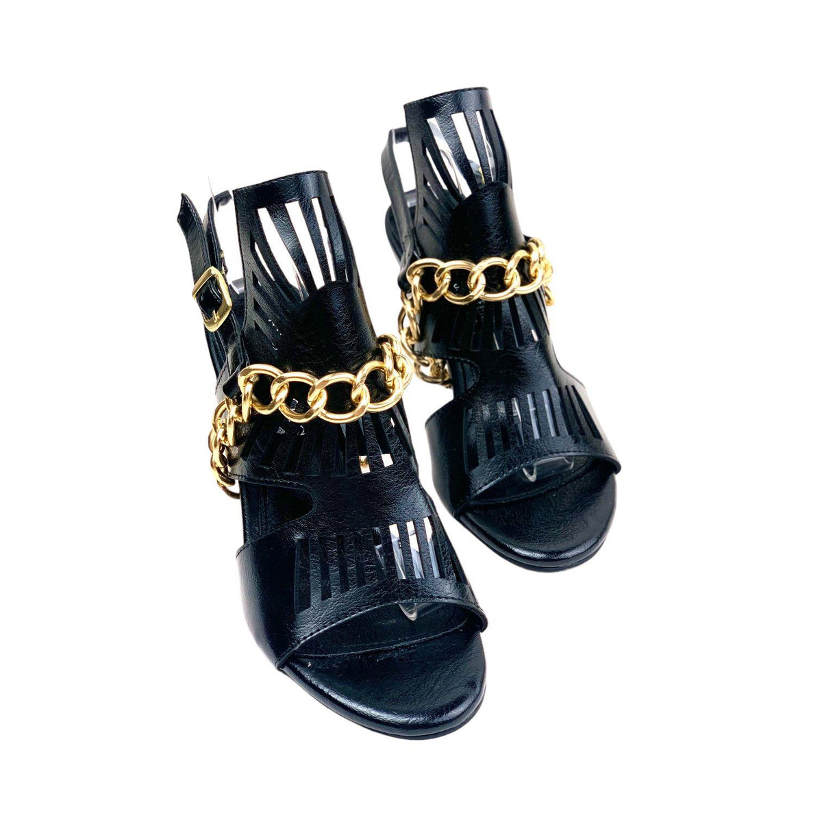 Women's Black Thin Heel Chain Detailed Evening Dress Shoes - STREETMODE ™