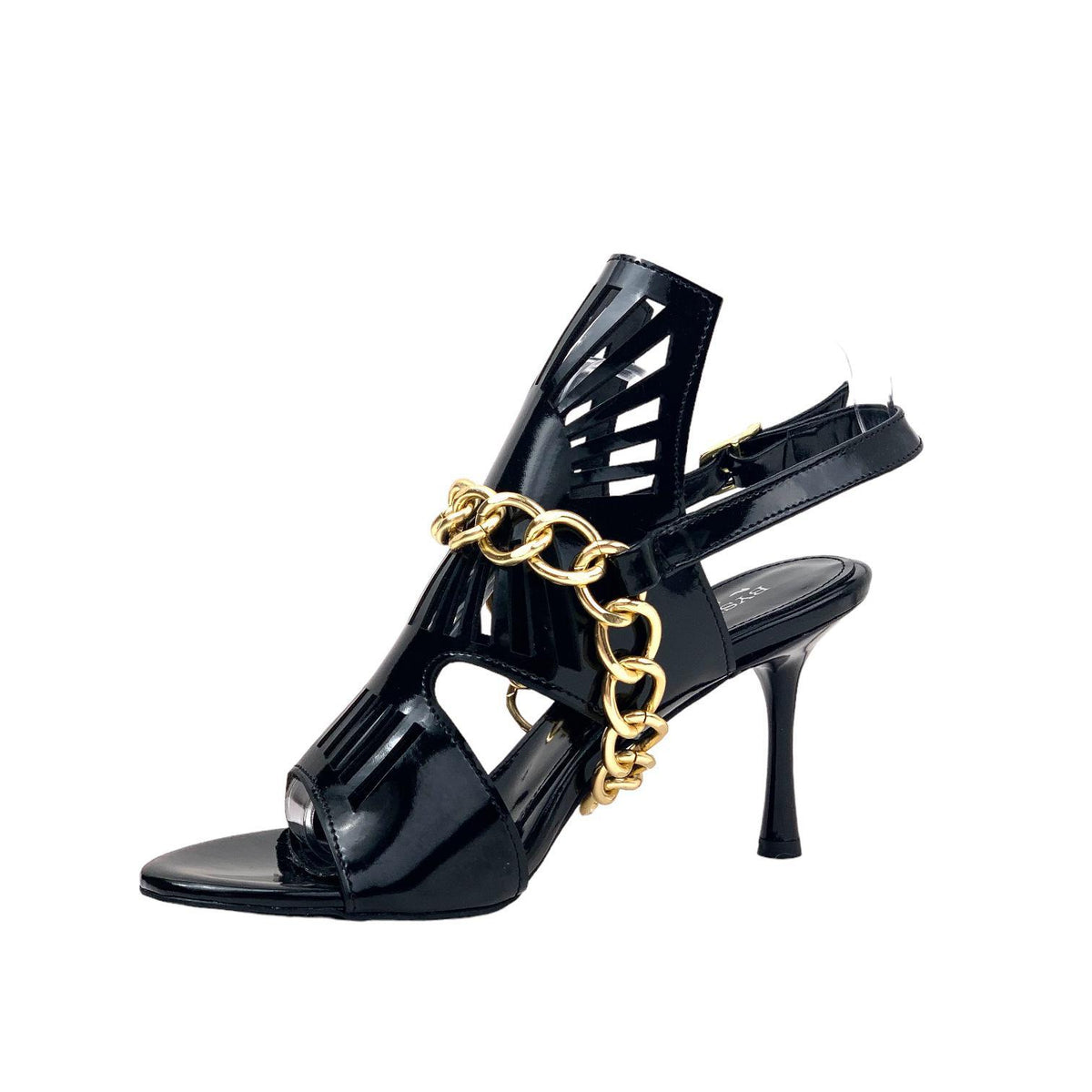 Women's Kokl Black Patent Leather Thin Heel Chain Detailed Evening Shoes - STREETMODE ™