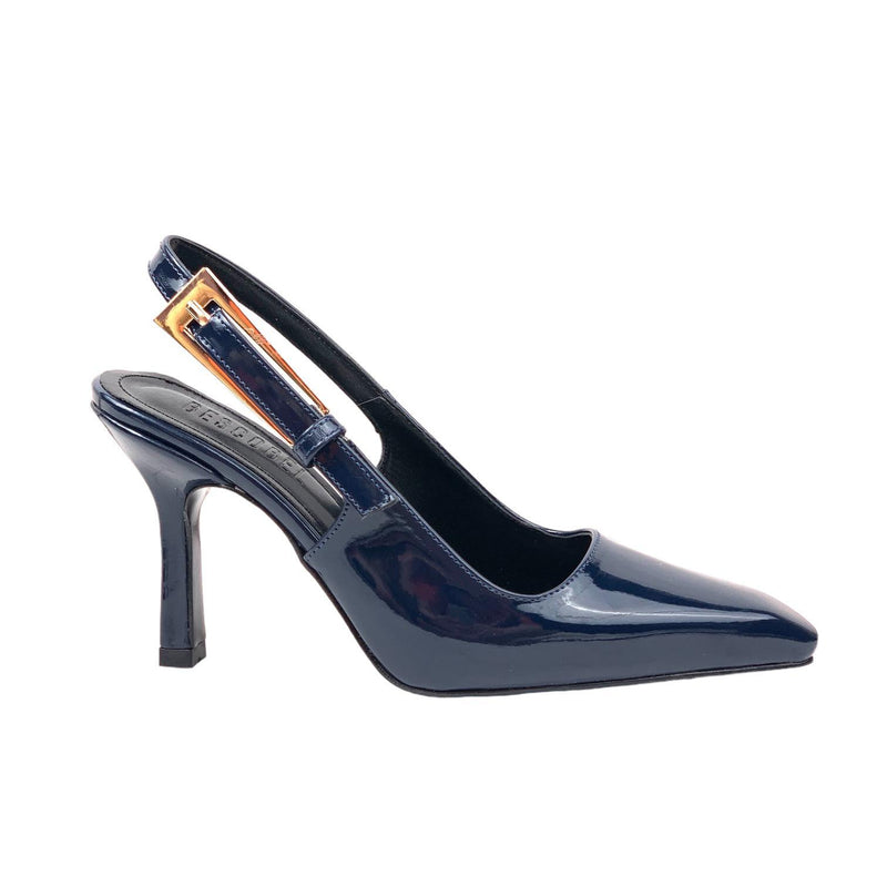 Women's Lery Navy Blue Patent Leather Heeled Shoes 9 cm - STREETMODE ™