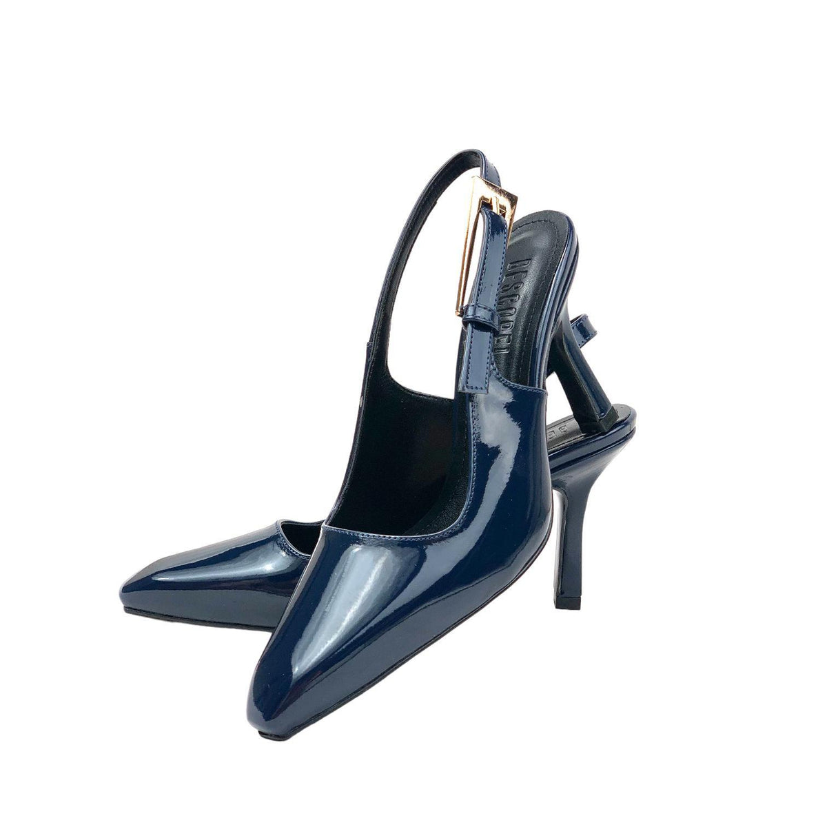 Women's Lery Navy Blue Patent Leather Heeled Shoes 9 cm - STREETMODE ™