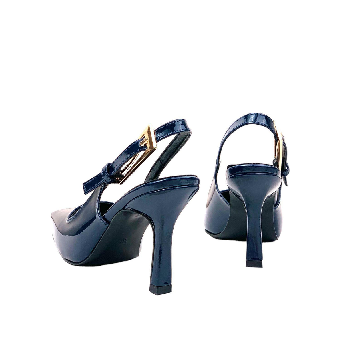 Women's Lery Navy Blue Patent Leather Heeled Shoes 9 cm - STREETMODE ™