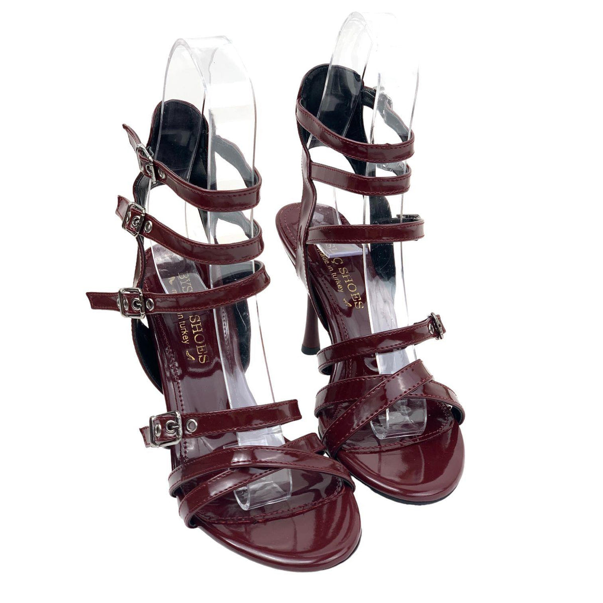 Women's Merya Burgundy High Thin Heel Gladiator Heels Shoes 10 CM - STREETMODE ™