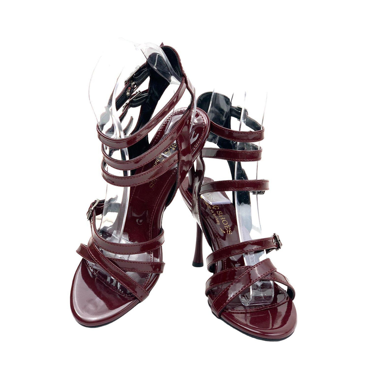 Women's Merya Burgundy High Thin Heel Gladiator Heels Shoes 10 CM - STREETMODE ™