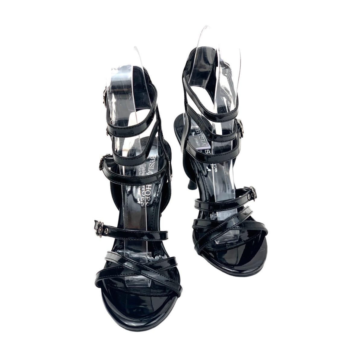 Women's Merya Black Patent Leather High Thin Heel Gladiator Heels Shoes 10 CM - STREETMODE ™