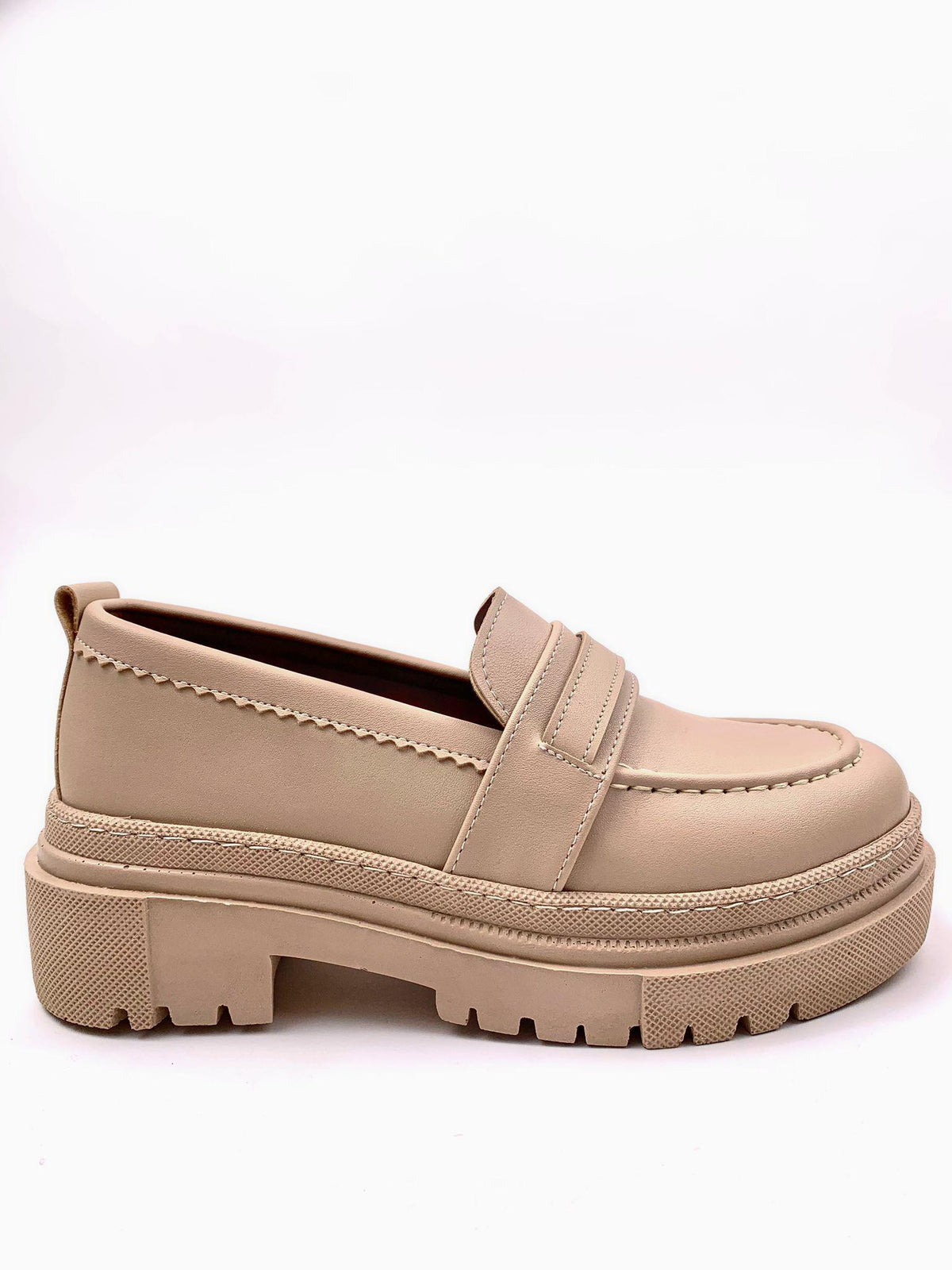 Women's Nut Poxy Skin Poly Orthopedic Comfort Sole Oxford Moccasin High Sole Shoes