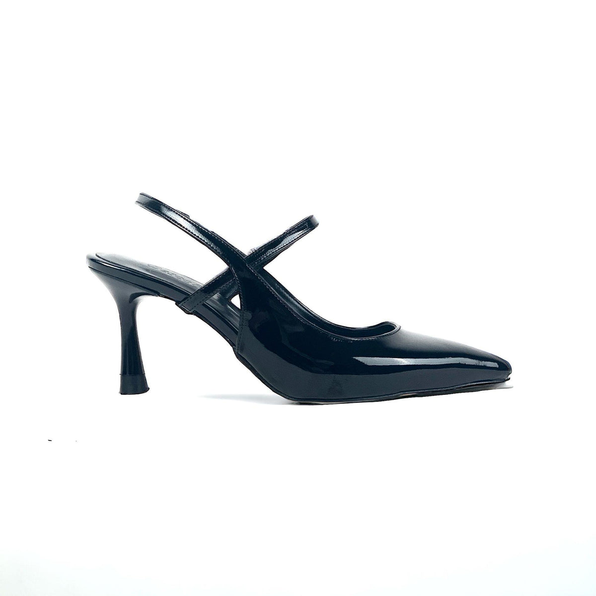 Women's Olvan Black Patent Leather Thin Heel Shoes Sandals 7 Cm Heel - STREETMODE ™