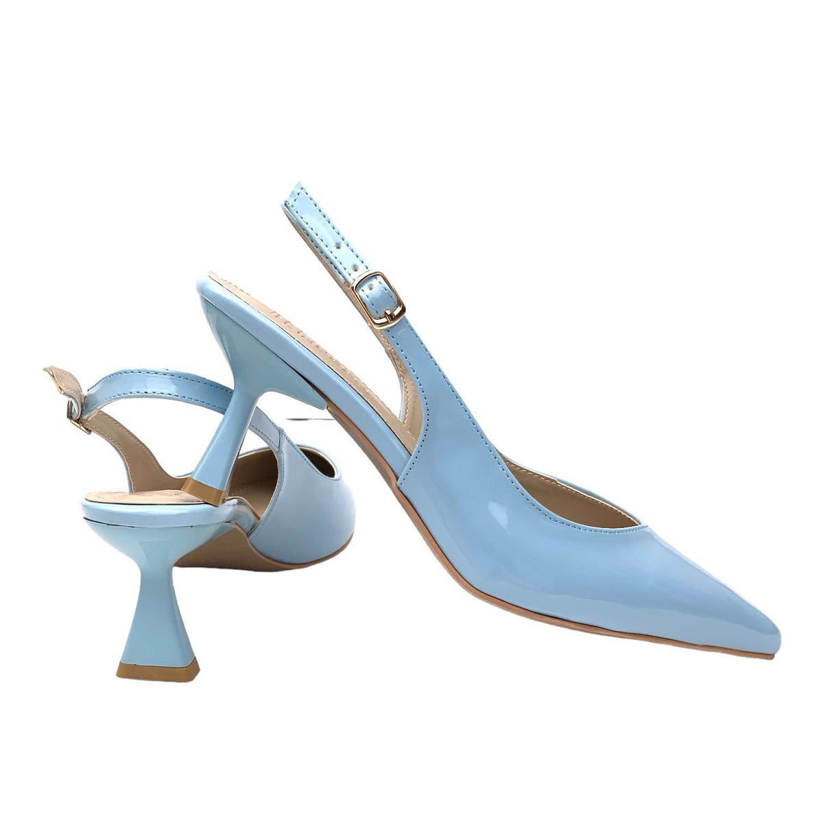 Women's Pasg BabyBlue Patent Leather Material Pointed Toe Heeled Sandals - STREETMODE ™