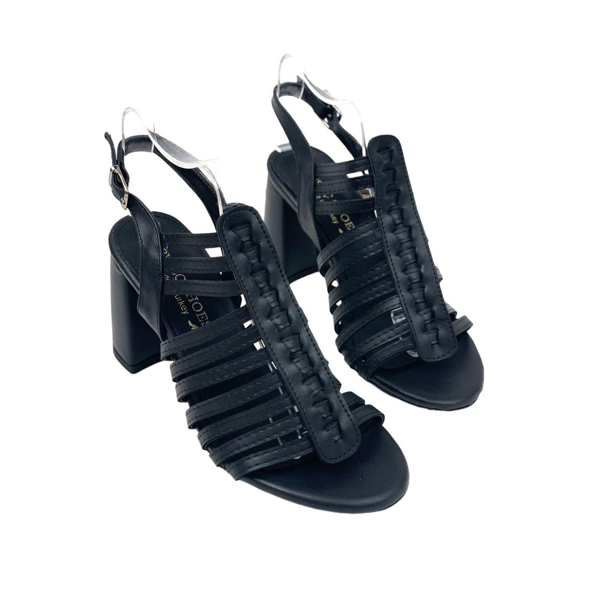 Women's Pert Black Skin Thick High Heel Shoes Sandals