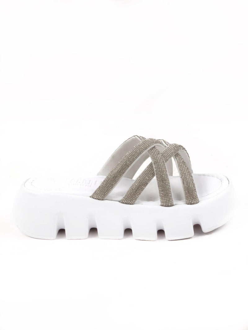 Women's Pess White Balloon Orthopedic Sole Cross Stone Slippers - STREETMODE ™