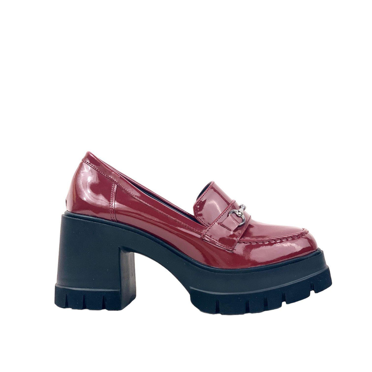 Women's Pons Bordeaux Patent Leather High Heeled Loafer Shoes 10 Cm 604