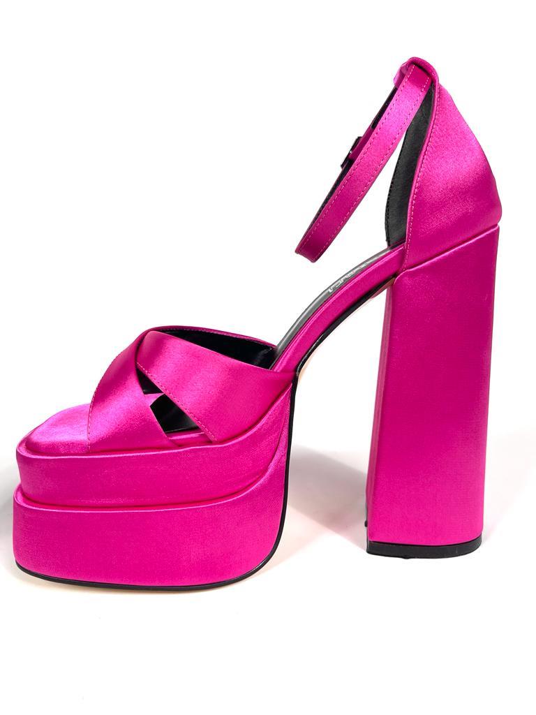 Women's Renc Fuchsia Satin High Double Platform Heeled Sandals - STREETMODE ™