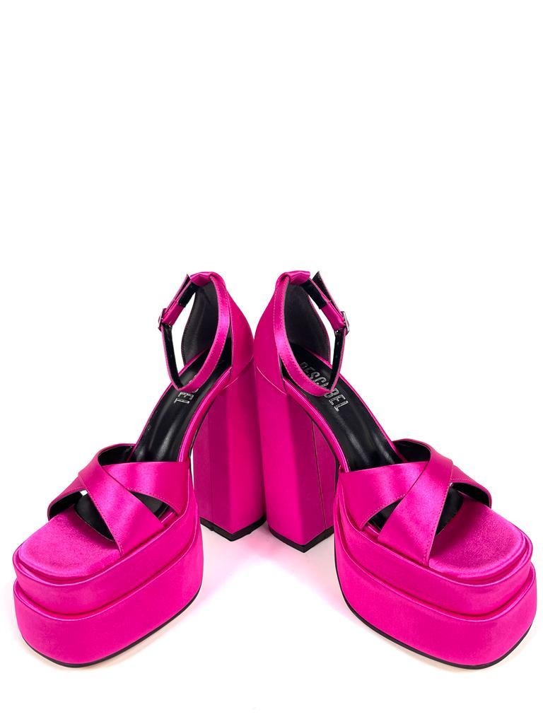 Women's Renc Fuchsia Satin High Double Platform Heeled Sandals - STREETMODE ™