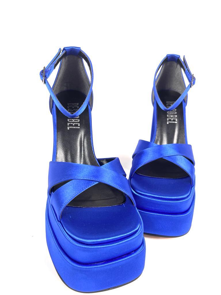 Women's Renc Blue Satin High Double Platform Heeled Sandals - STREETMODE ™