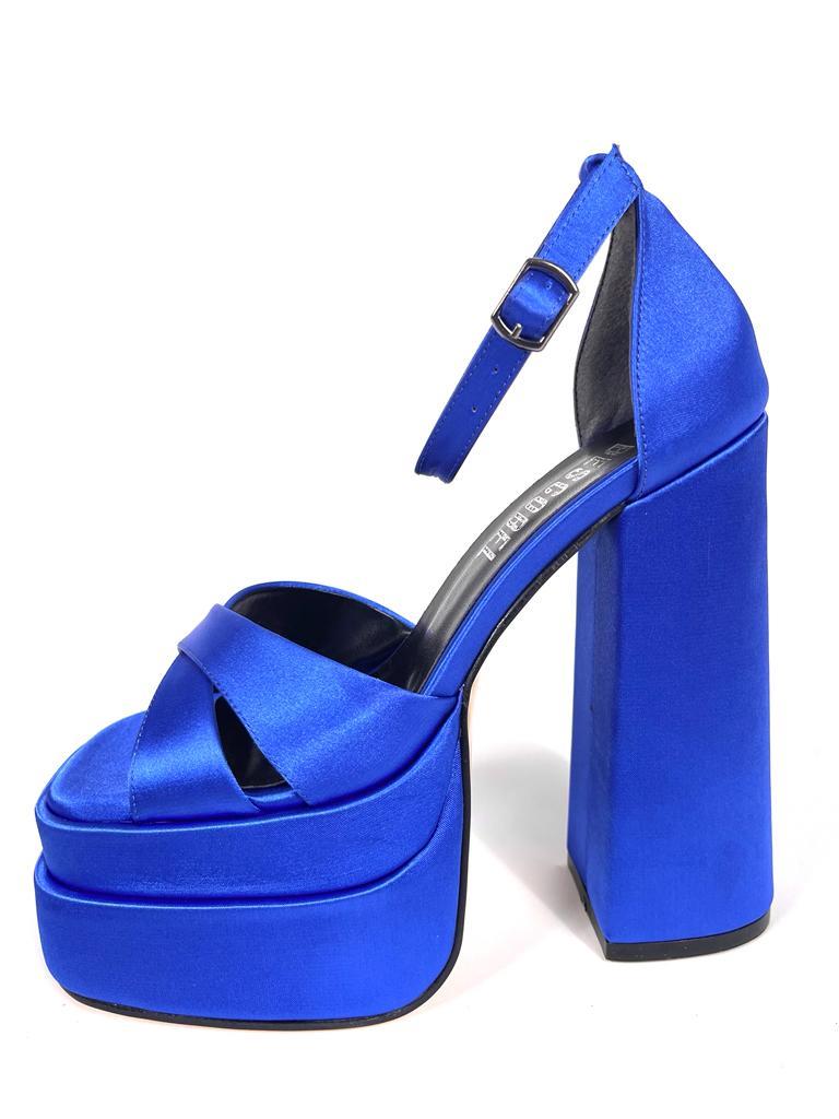 Women's Renc Blue Satin High Double Platform Heeled Sandals - STREETMODE ™