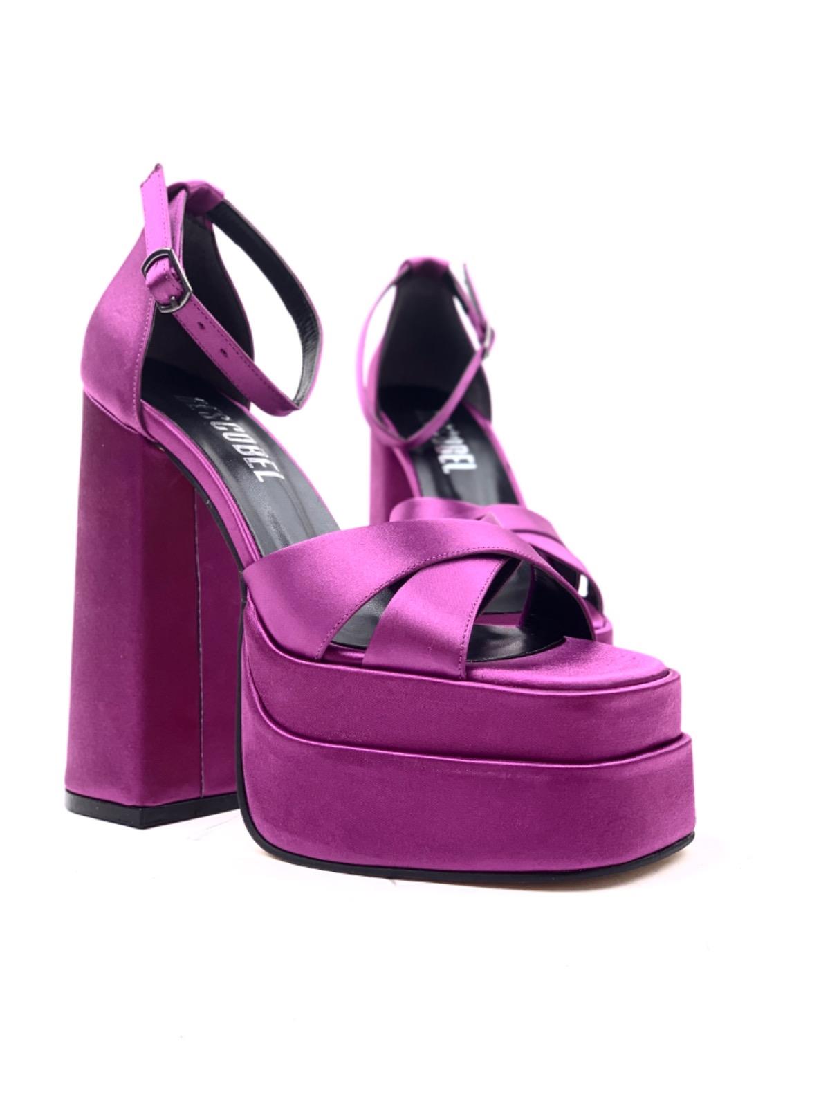 Women's Color Purple Satin High Double Platform Heeled Sandals - STREETMODE ™