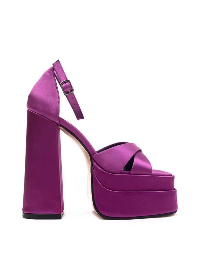Women's Color Purple Satin High Double Platform Heeled Sandals - STREETMODE ™
