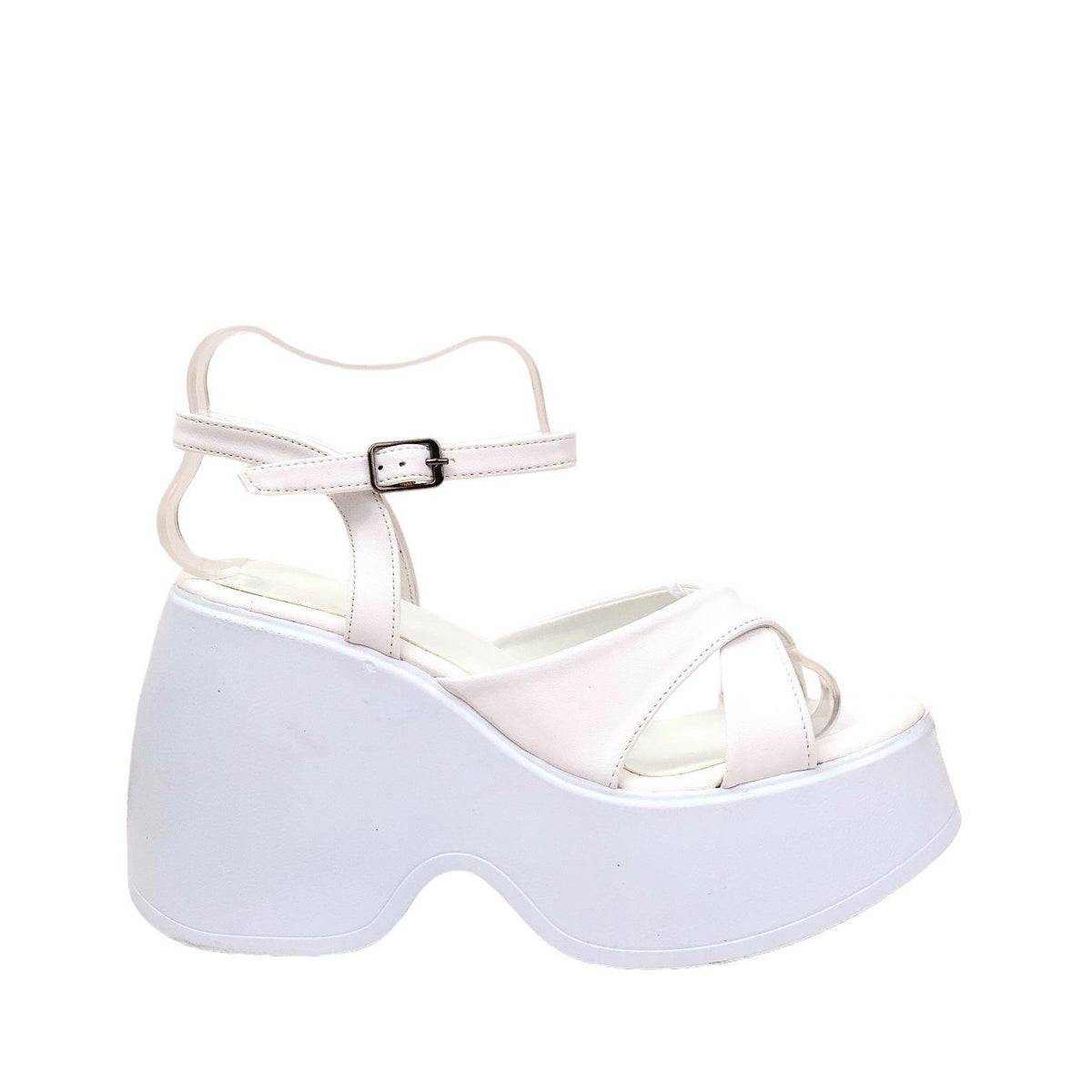 Women's Retya White High Wedge Heel Cross Strap Sandals - STREETMODE ™