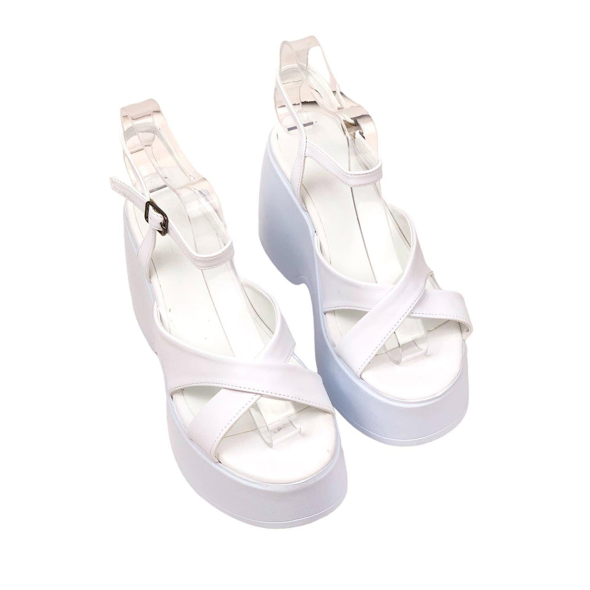 Women's Retya White High Wedge Heel Cross Strap Sandals - STREETMODE ™