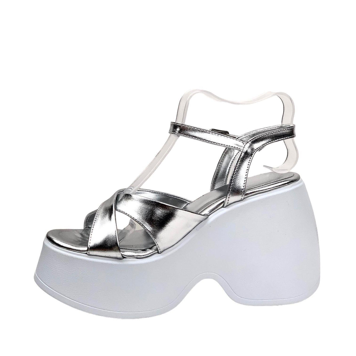 Women's Retya Silver High Wedge Heel Cross Strap Sandals - STREETMODE ™