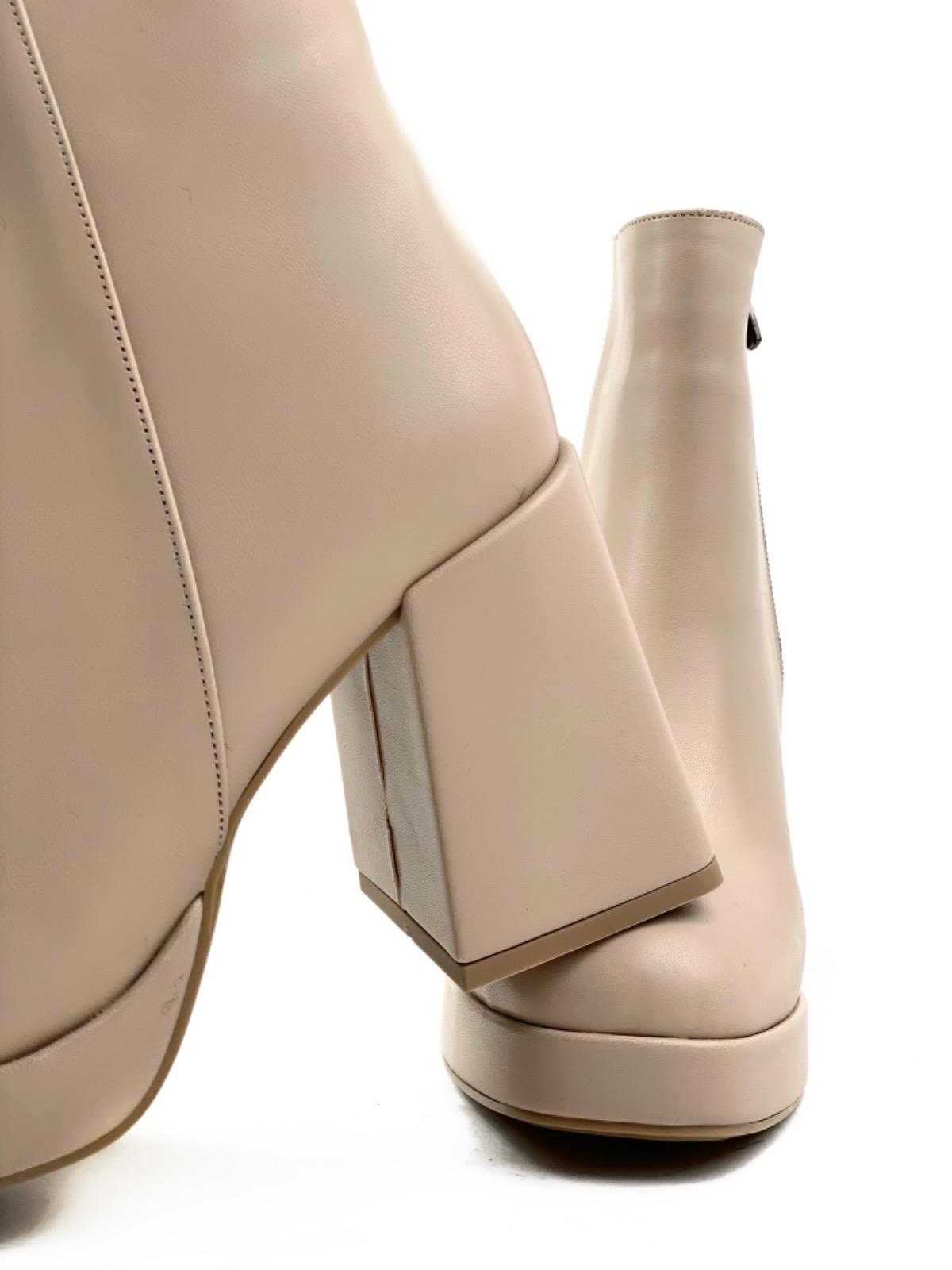 Women's Sand Beige Platform Heeled Short Leather Boots - STREETMODE ™