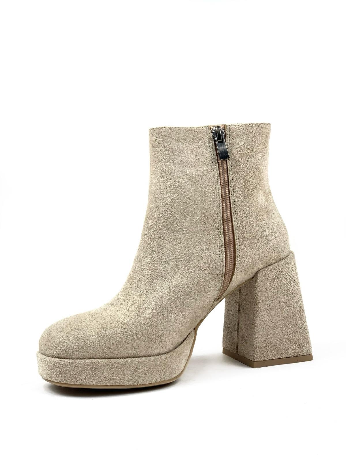 Women's Sand Beige Platform Heeled Short Suede Boots - STREETMODE ™