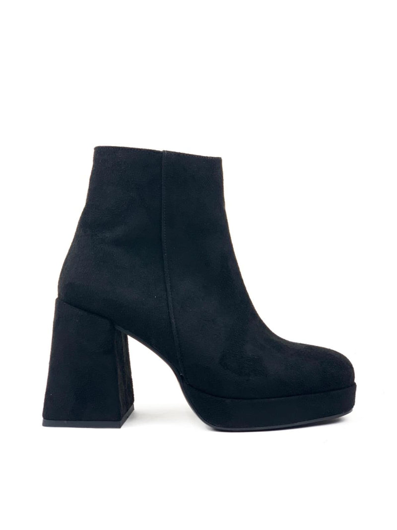 Women's Sand Black Platform Heeled Short Suede Boots - STREETMODE ™