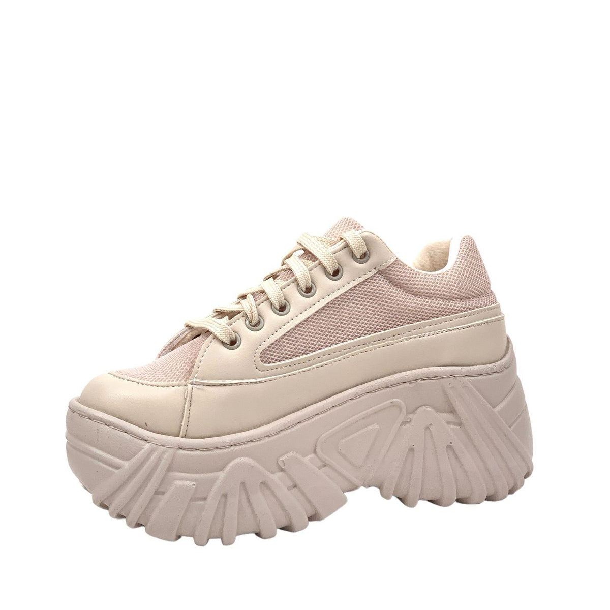 Women's beige high sole sneaker sports shoes