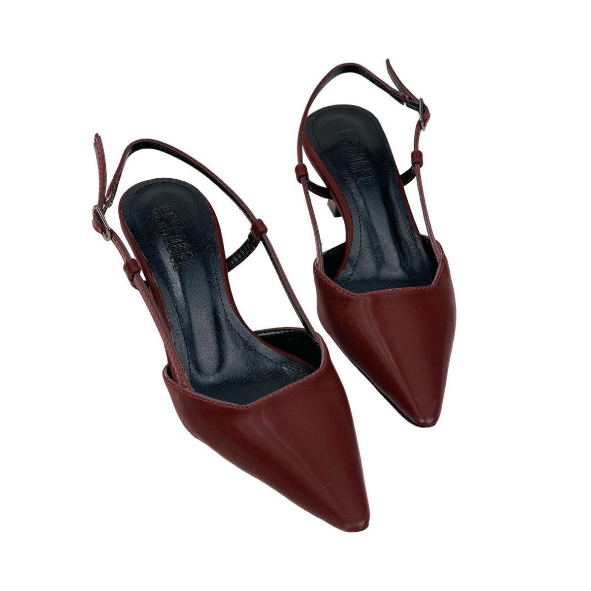 Women's Sedj Burgundy Silk Material Open Back Almond Heel Shoes 5.5 Cm - STREETMODE ™