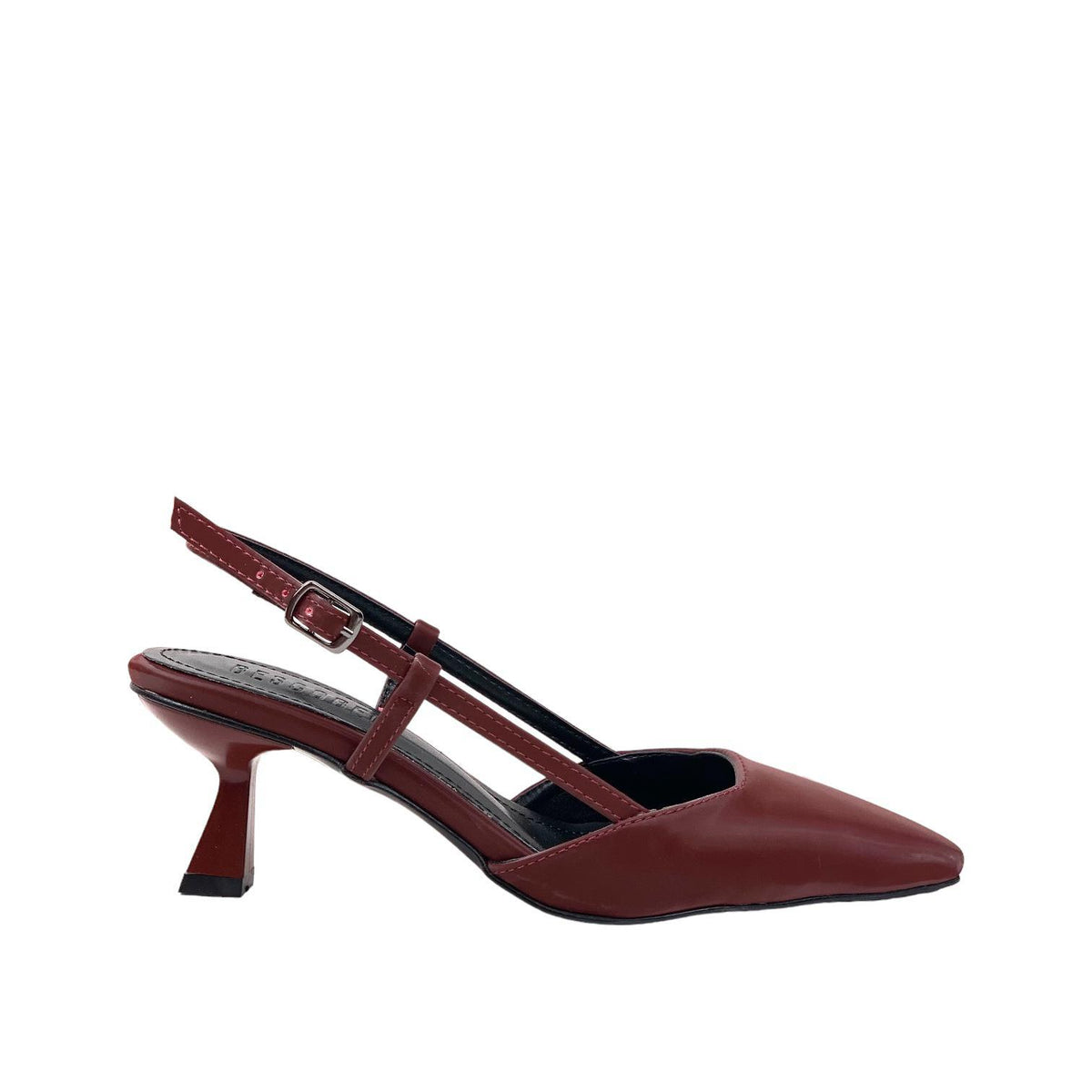 Women's Sedj Burgundy Silk Material Open Back Almond Heel Shoes 5.5 Cm - STREETMODE ™