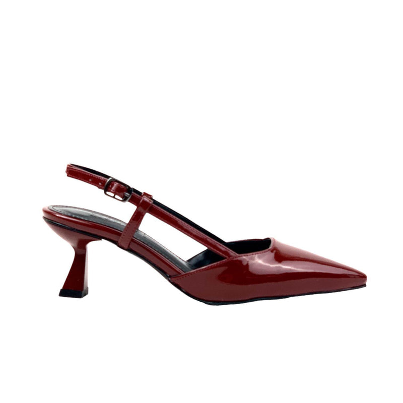 Women's Sedj Burgundy Patent Leather Material Open Back Almond Heel Shoes 5.5 Cm - STREETMODE ™