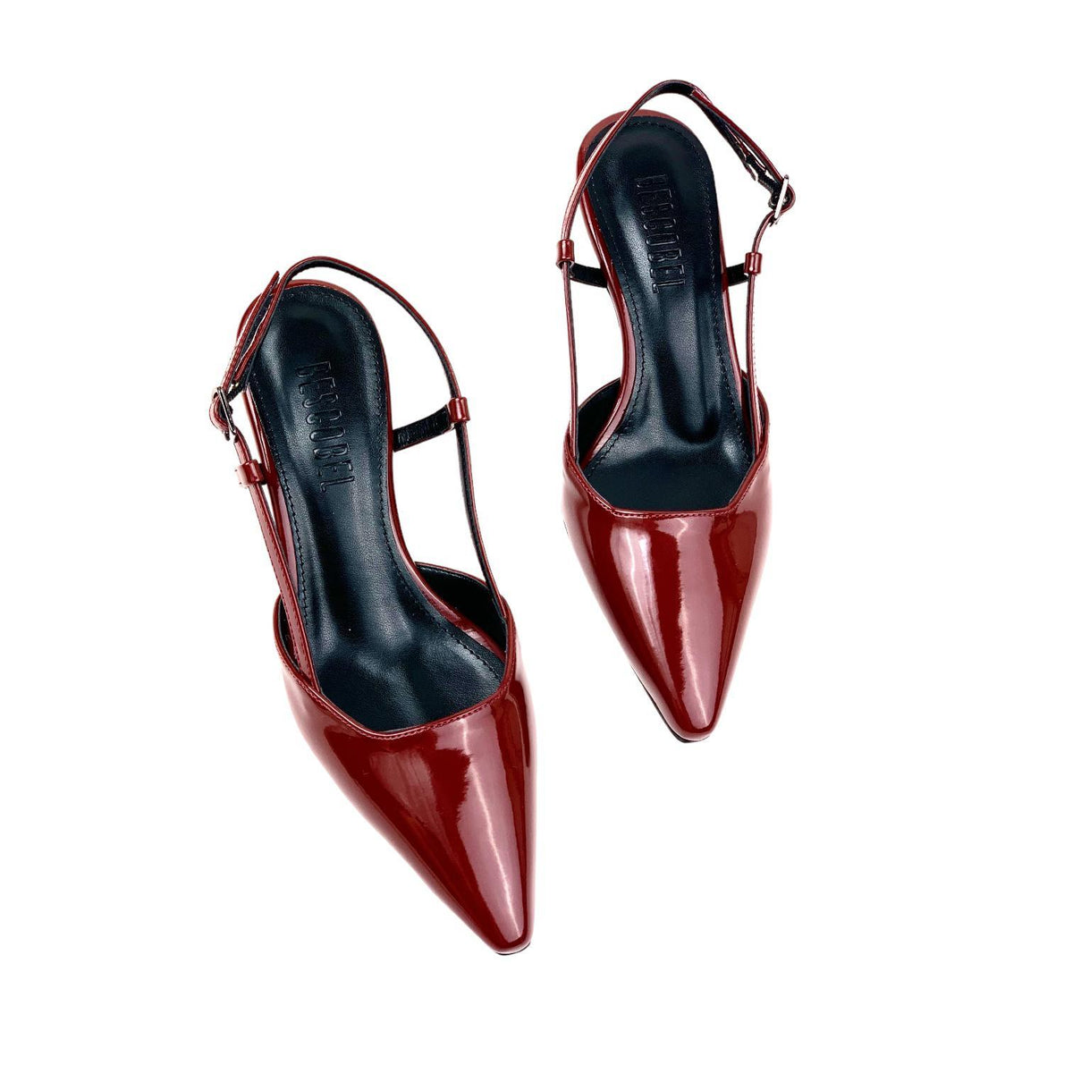Women's Sedj Burgundy Patent Leather Material Open Back Almond Heel Shoes 5.5 Cm - STREETMODE ™