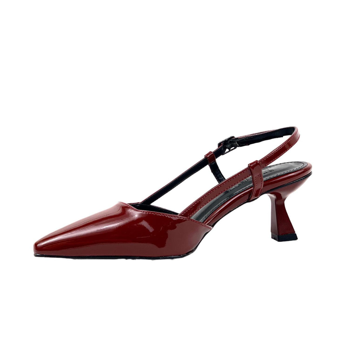 Women's Sedj Burgundy Patent Leather Material Open Back Almond Heel Shoes 5.5 Cm - STREETMODE ™