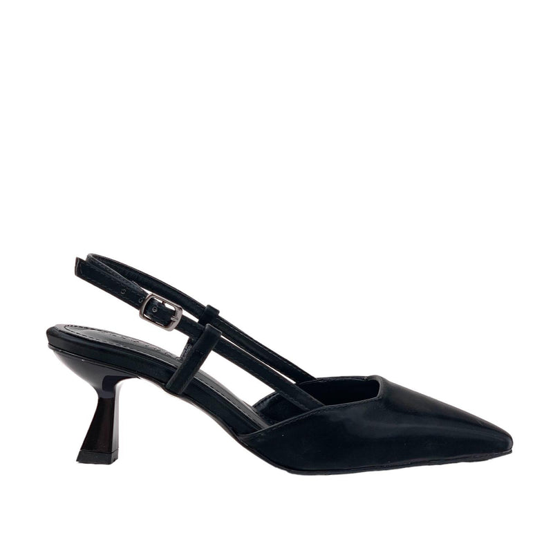 Women's Sedj Black Silk Material Open Back Almond Heel Shoes 5.5 Cm - STREETMODE ™