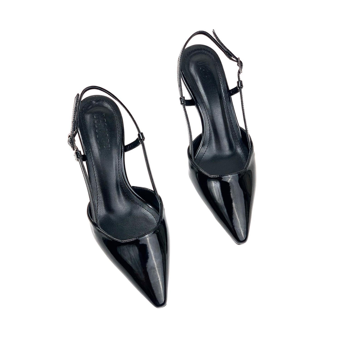 Women's Sedj Black Patent Leather Material Open Back Almond Heel Shoes 5.5 Cm - STREETMODE ™