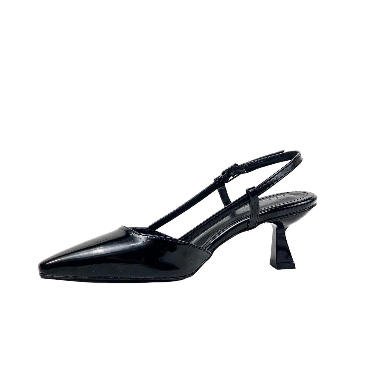 Women's Sedj Black Patent Leather Material Open Back Almond Heel Shoes 5.5 Cm - STREETMODE ™