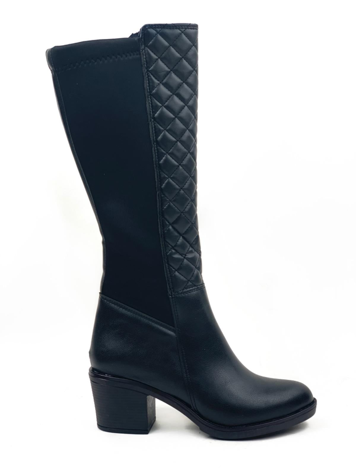 Women's Black Kapitun Patterned Heeled Stretch Boots - STREETMODE ™