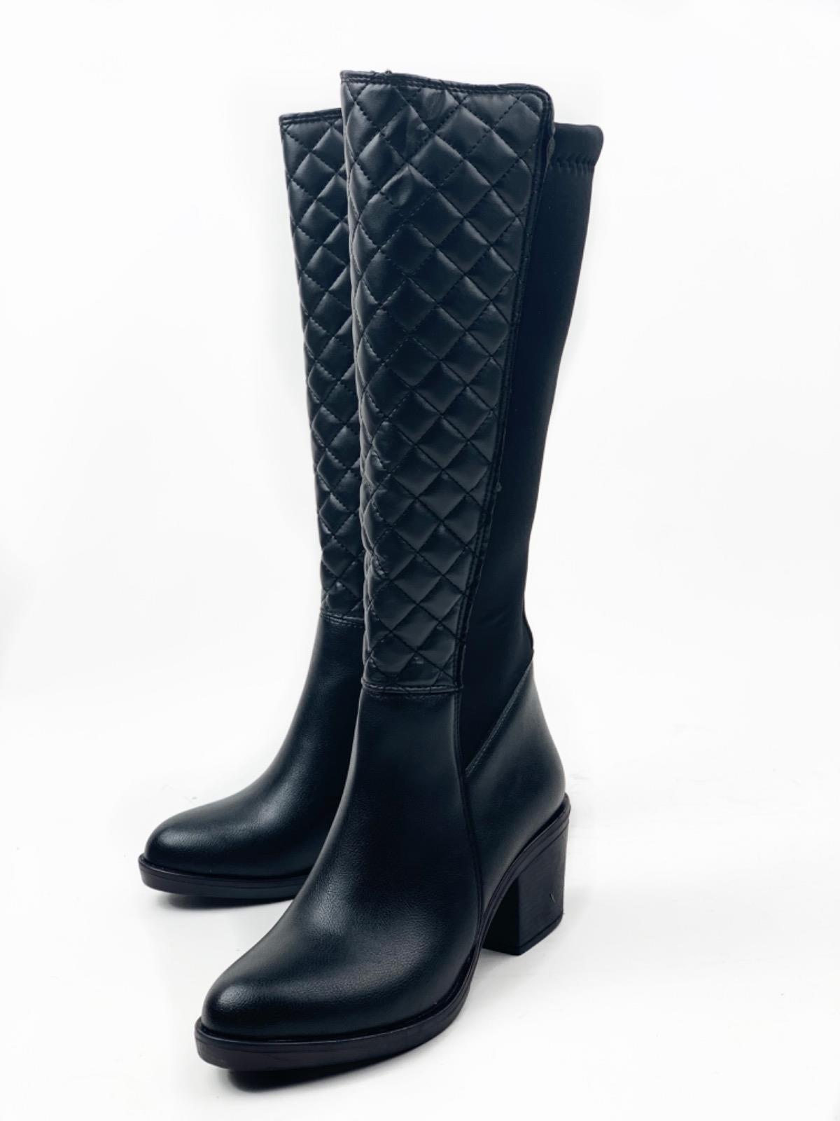Women's Black Kapitun Patterned Heeled Stretch Boots - STREETMODE ™