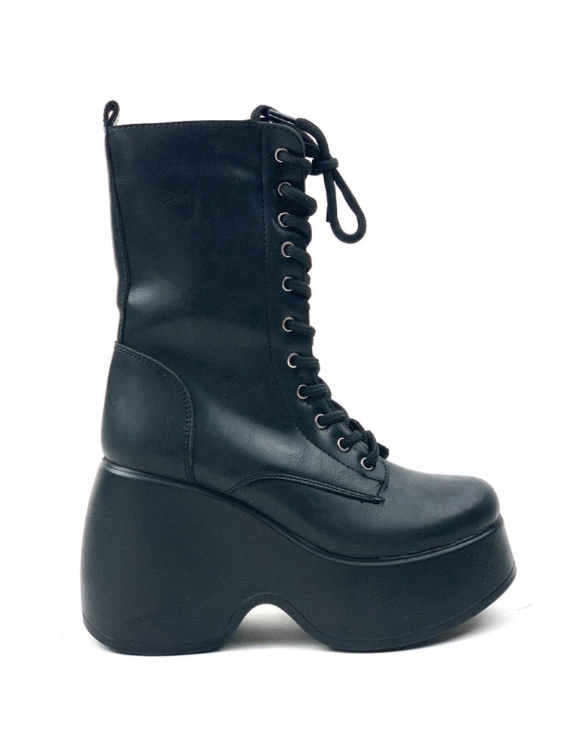 Women's Black Karr Leather Faux Leather Padding High Sole Boots - STREETMODE ™