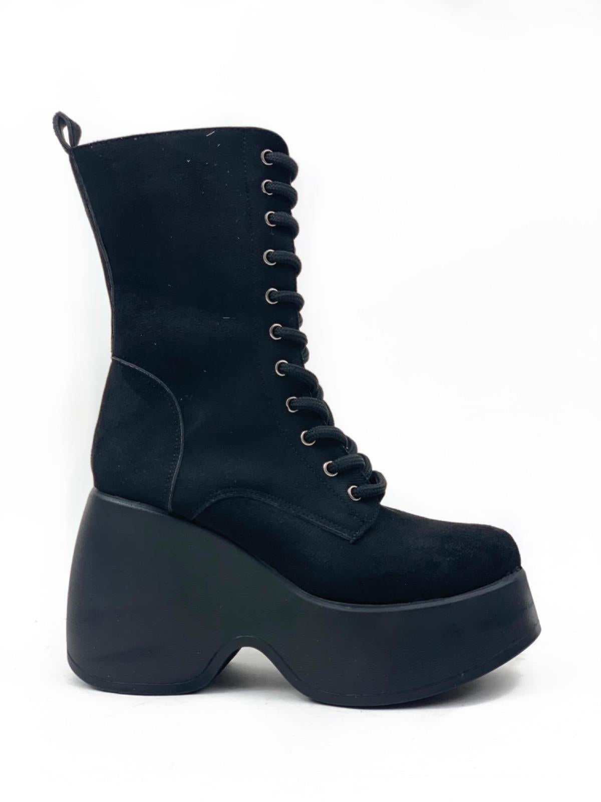 Women's Black Karr Suede Calfskin Padding High Sole Boots - STREETMODE ™