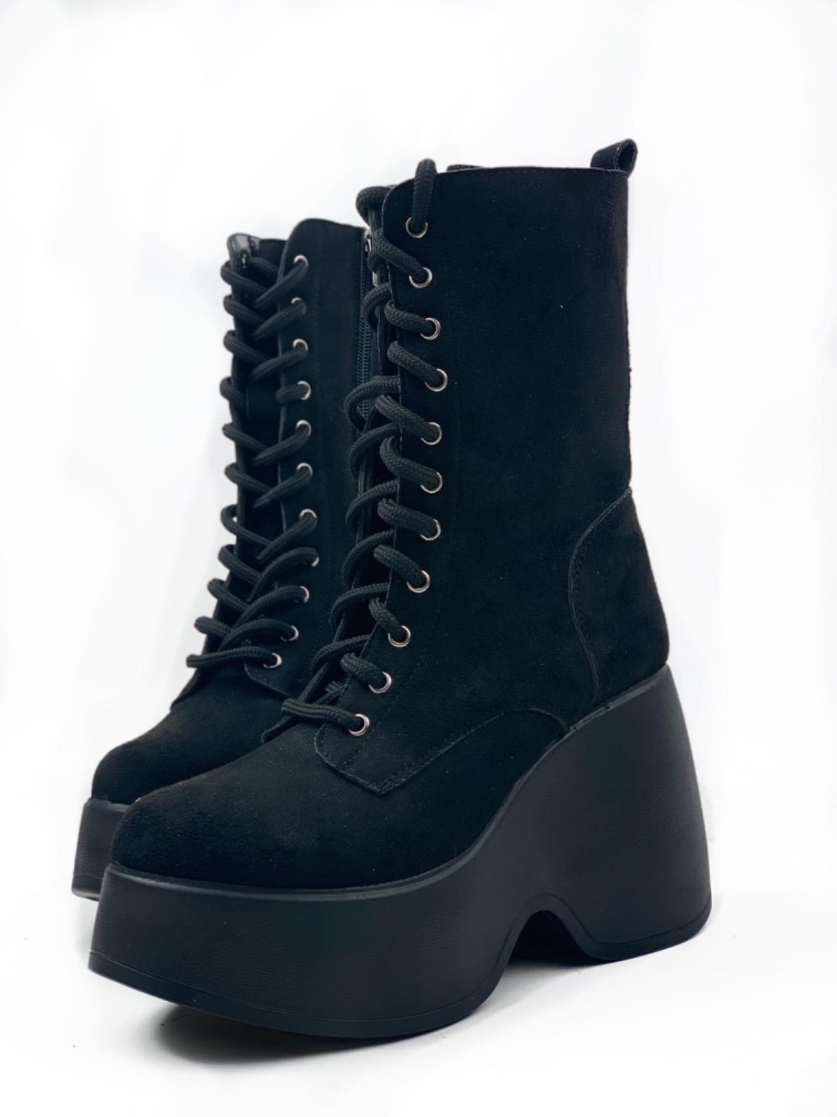 Women's Black Karr Suede Calfskin Padding High Sole Boots - STREETMODE ™