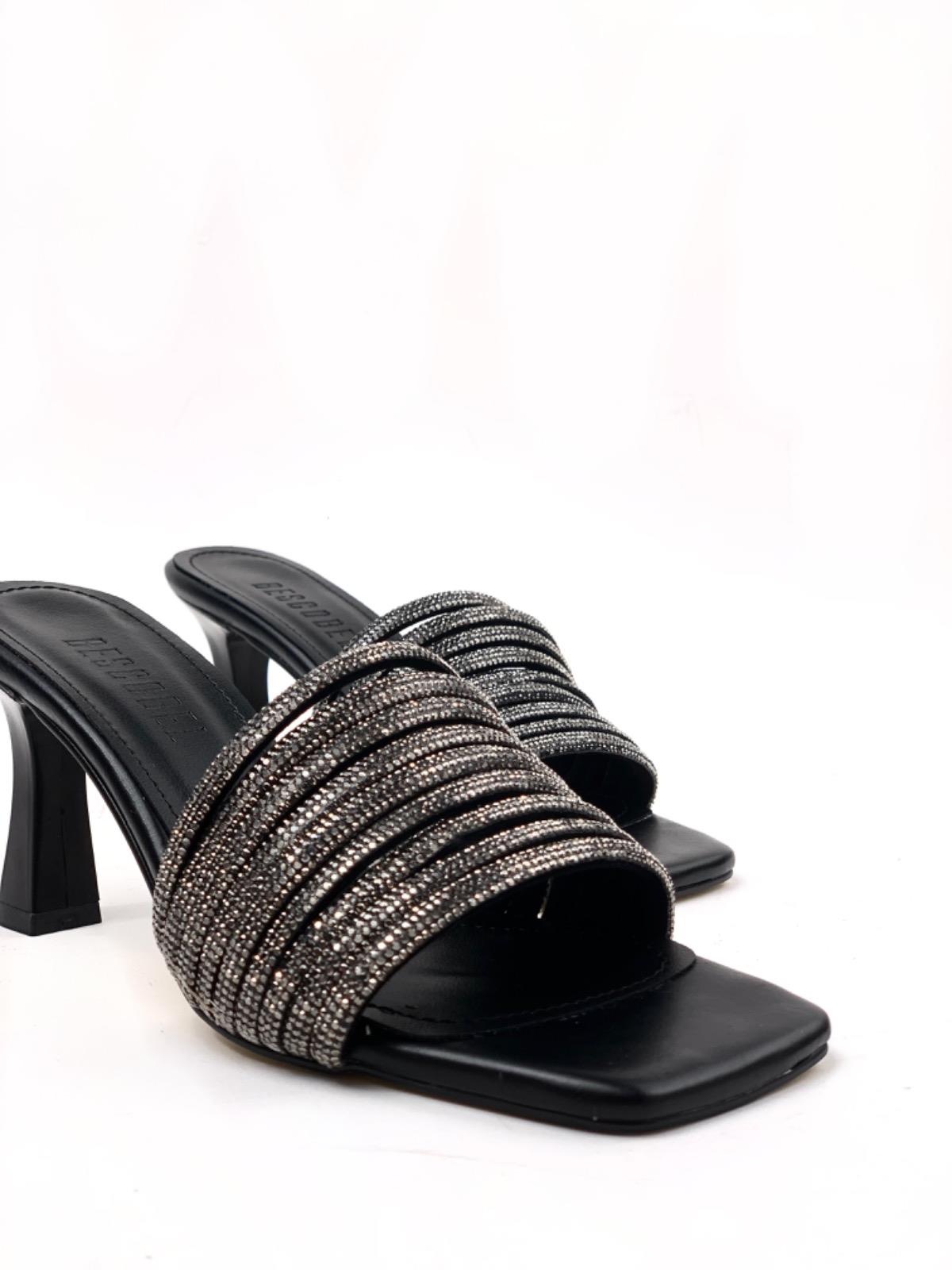 Women's Black Yeft Multi-Stone Evening Dress Slippers